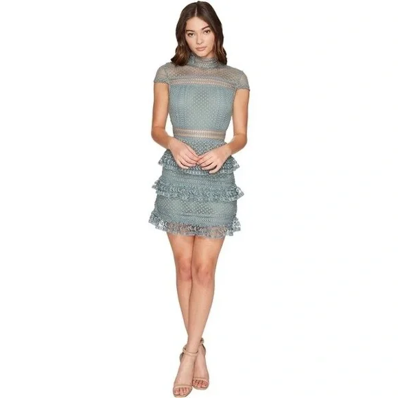 dusty sage short dress V-neck Dusty Sage Sequin Appliques Short Dress  PollyBoutique